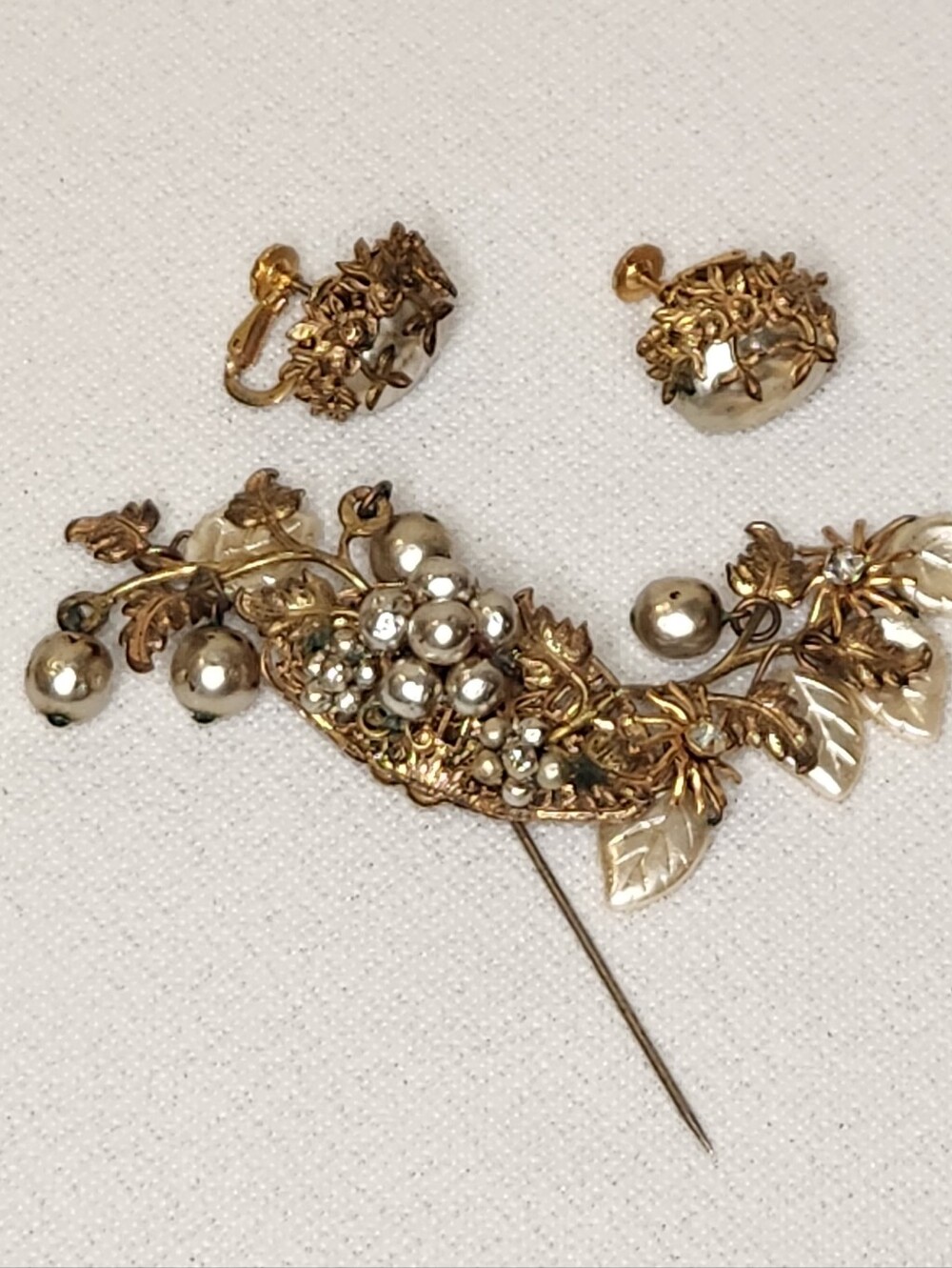 Vintage Miriam Haskell Demi Parure Rare Horseshoe Mark Brooch Earrings Set As Is